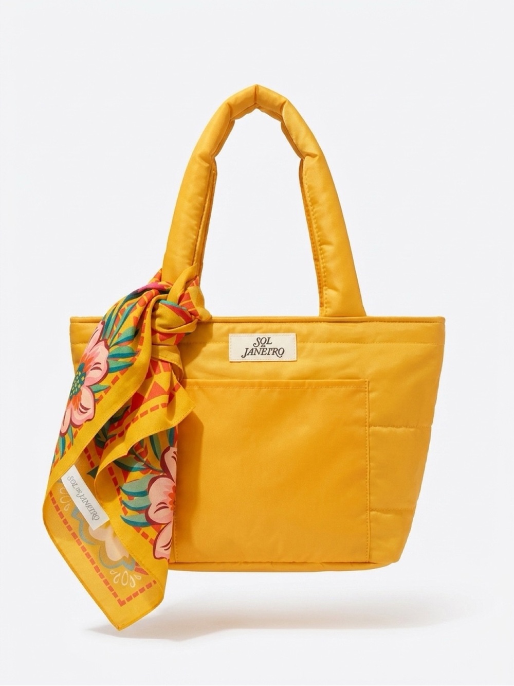 Sol de Janeiro Yellow Quilted Tote with Floral Scarf